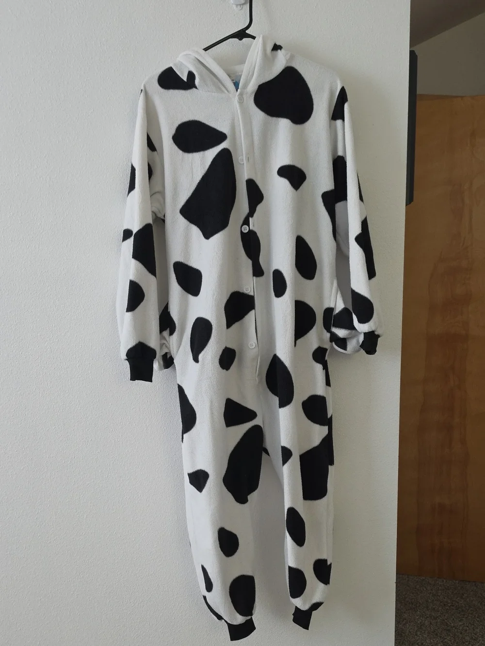 Kids Cow-Print Hooded Pajama Onesie - Black & White
